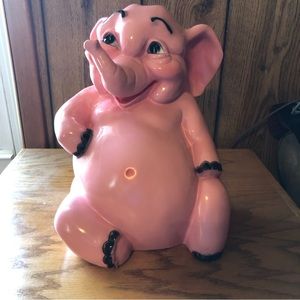 1986 Universal Statuary Corp Elephant 004 Piggy Bank Pink Sitting Smile No Plug